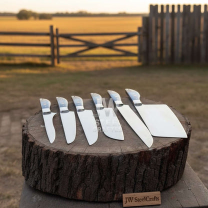 Blue Wood Chef Knife Set – 5-Piece Handmade Kitchen Collection