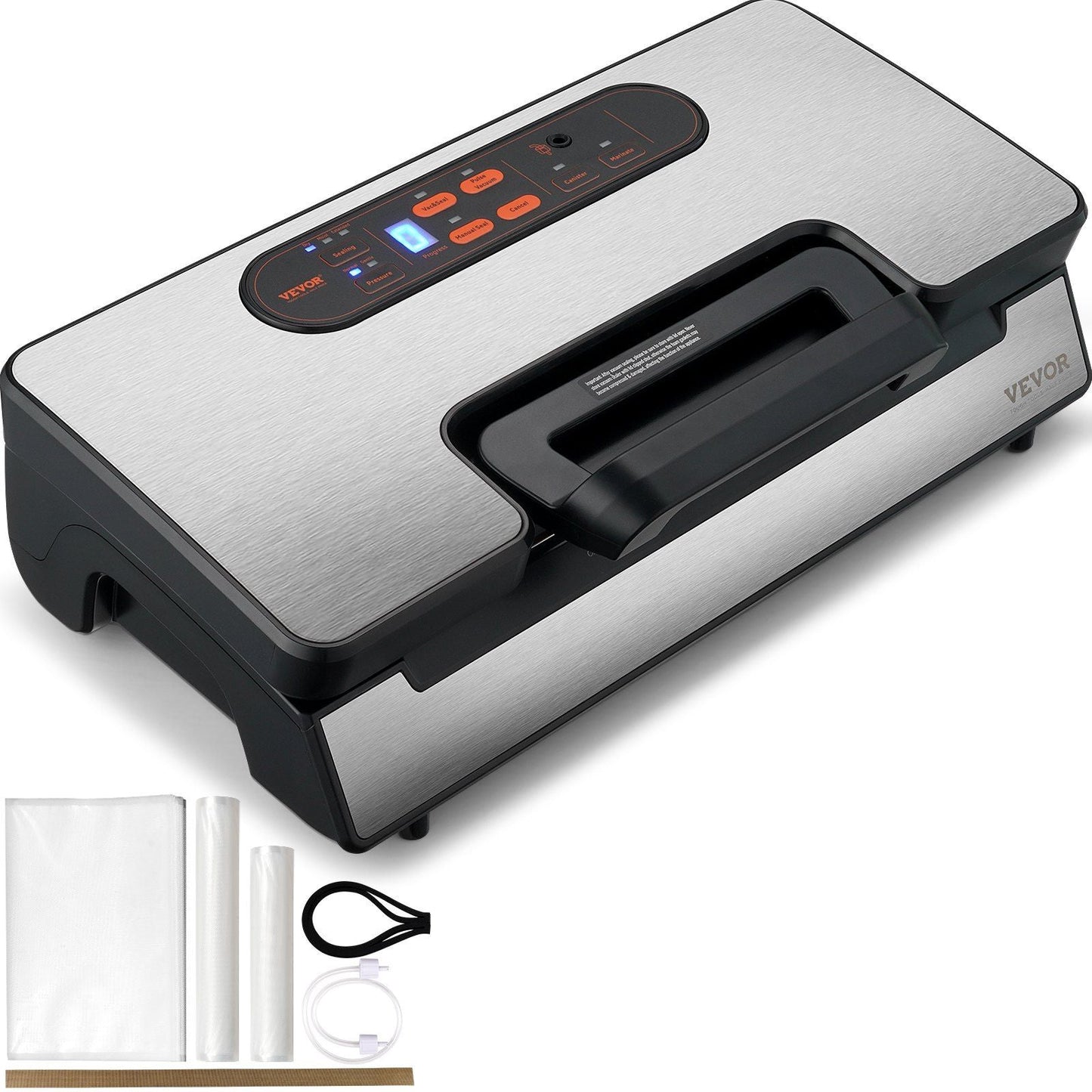 Vacuum Sealer Machine, 90Kpa 130W Powerful Dual Pump and Dual Sealing, Dry and Moist Food Storage, Automatic and Manual Air Sealing System with Built-in Cutter, with Seal Bag and External Hose
