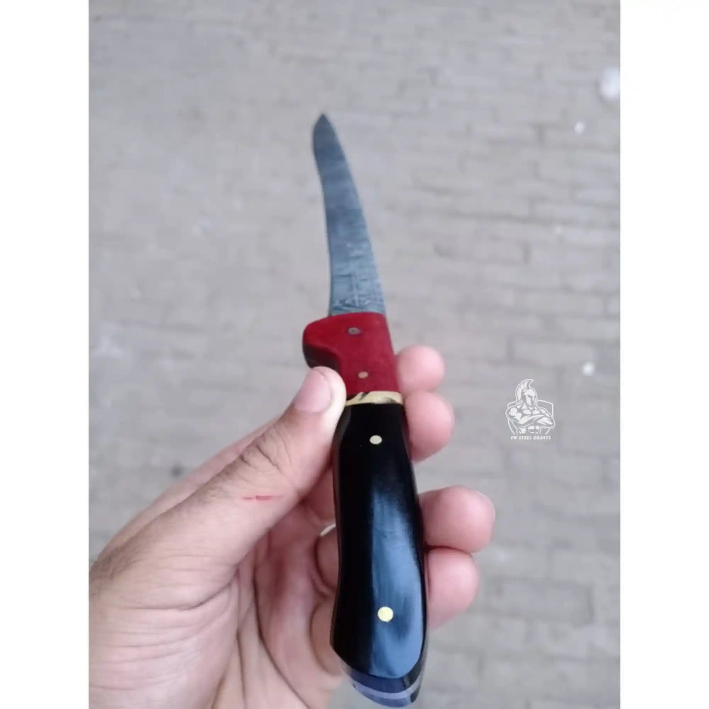 Handmade Damascus Boning Knife, Full Tang Fillet Knife with Black Micarta and Resin Handle, JW SteelCrafts