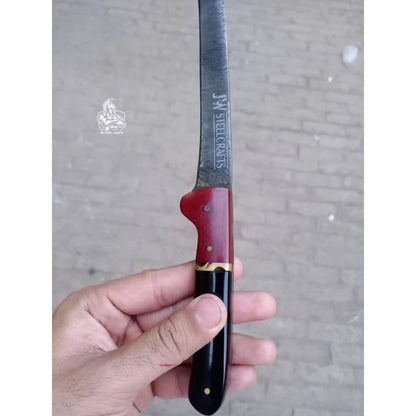 Handmade Damascus Boning Knife, Full Tang Fillet Knife with Black Micarta and Resin Handle, JW SteelCrafts